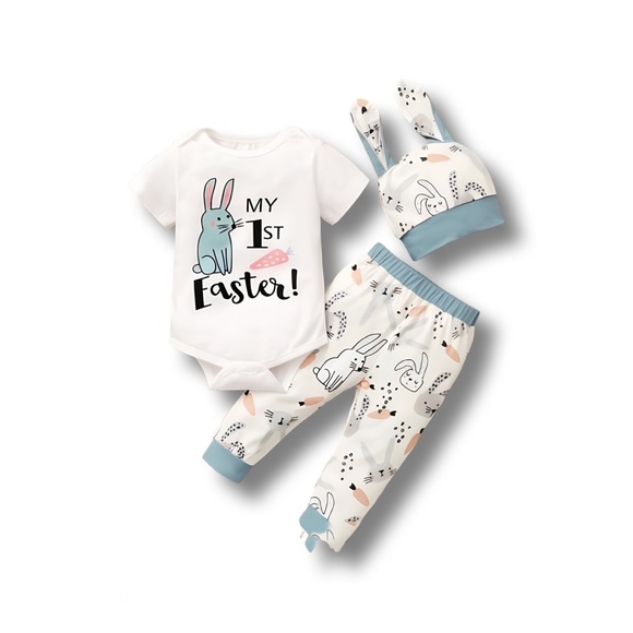 New Easter print rabbit romper three piece 2 colors - Picture 4 of 4